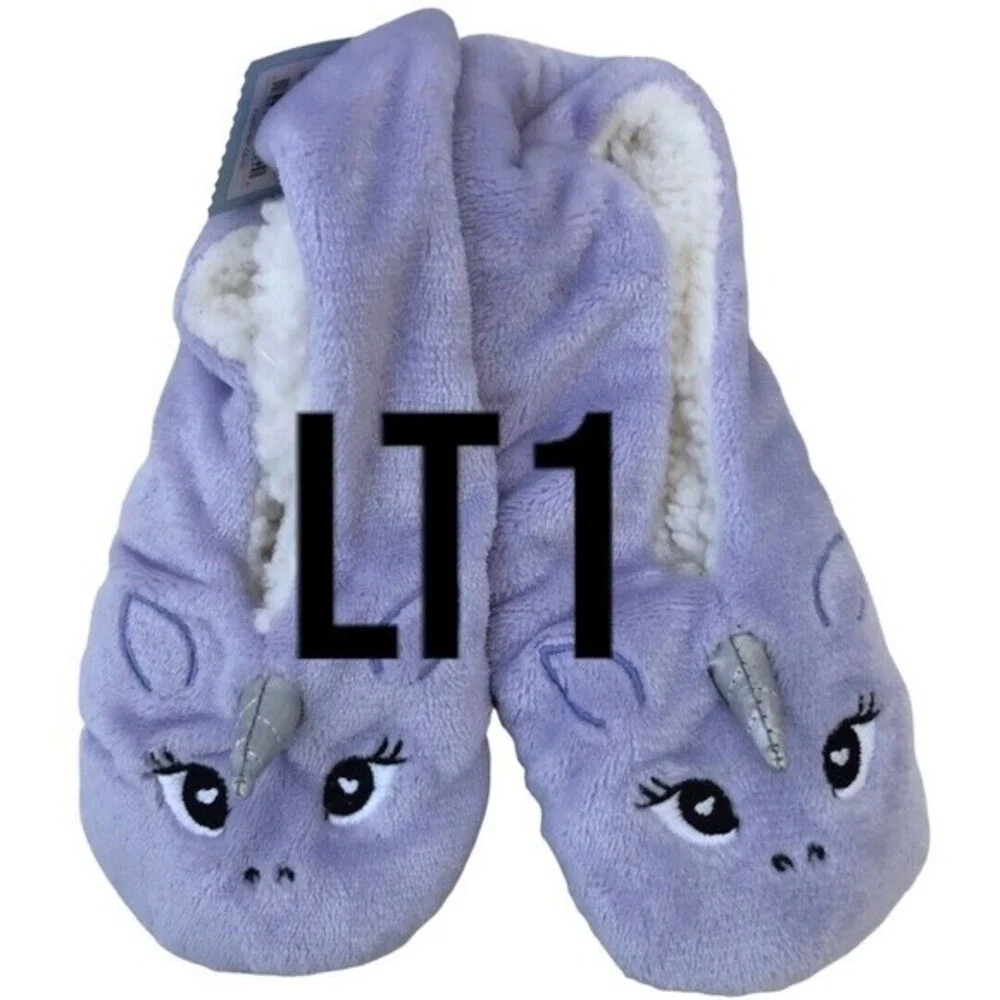 NEW Cat & Jack Kids Slippers Purple Unicorn Plush Gripper Bottoms Size M/L